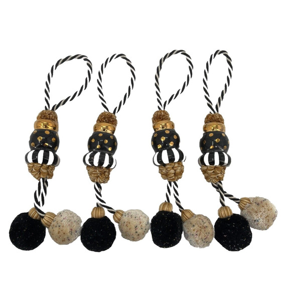 MacKenzie-Childs Other - Retired MacKenzie Childs Tassel Pom Pom Napkin Holder White Black Gold Lot Of 4